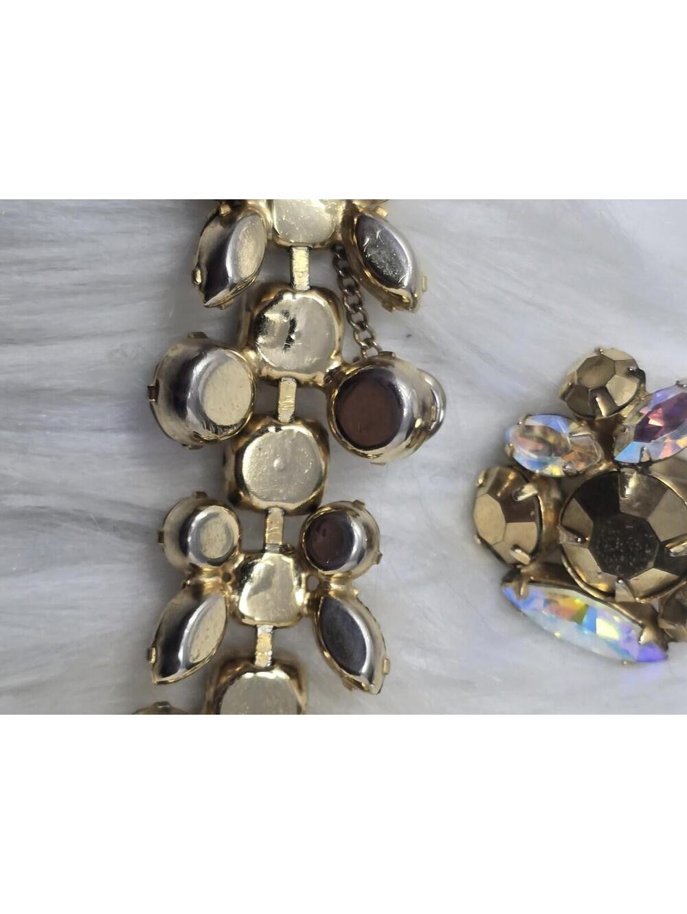Vintage Regency Copper Gold AB Rhinestone Bracelet Set 7" - Picture 8 of 9